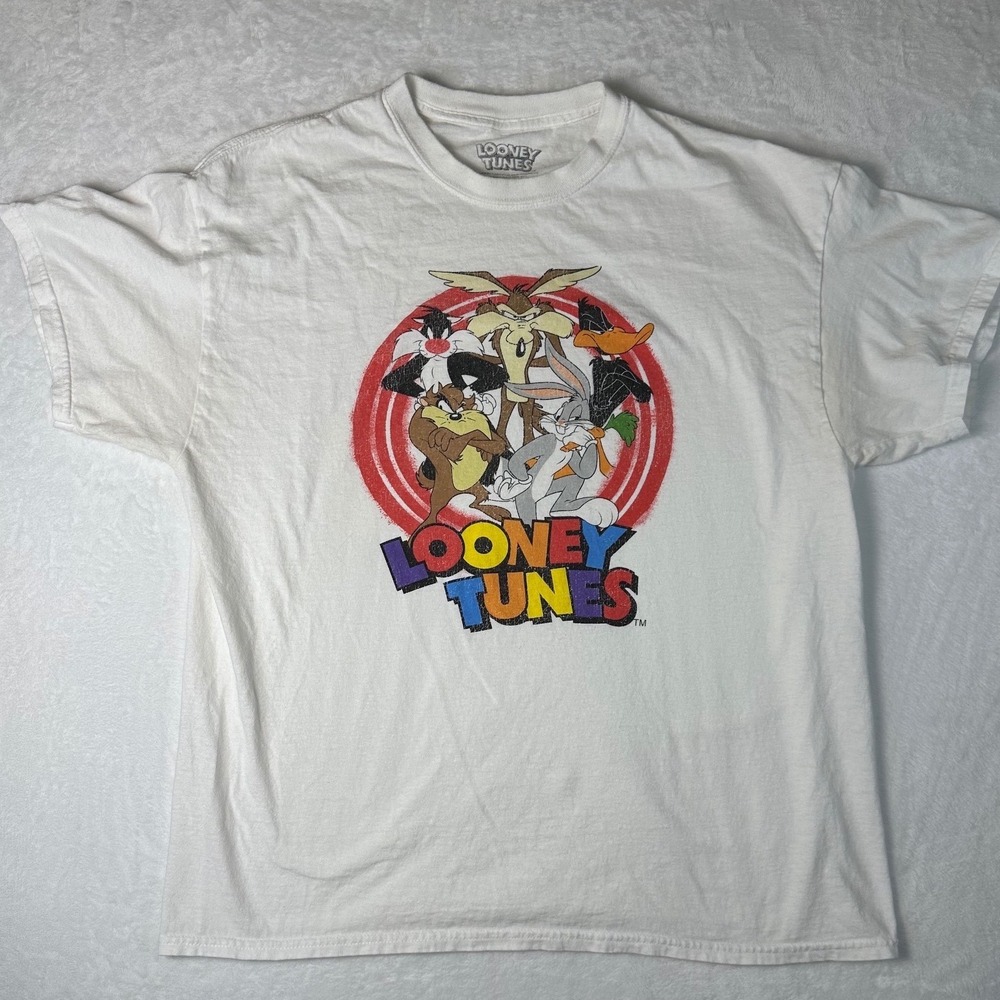 Looney Tunes Graphic T-Shirt White XL Bugs Bunny Daffy Duck Taz Wile E Coyote